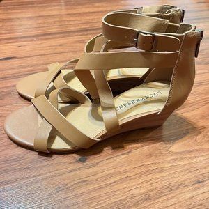 LUCK BRAND JINELA WEDGE SANDAL WOMENS LEATHER UPPER,  SIZE 7.5